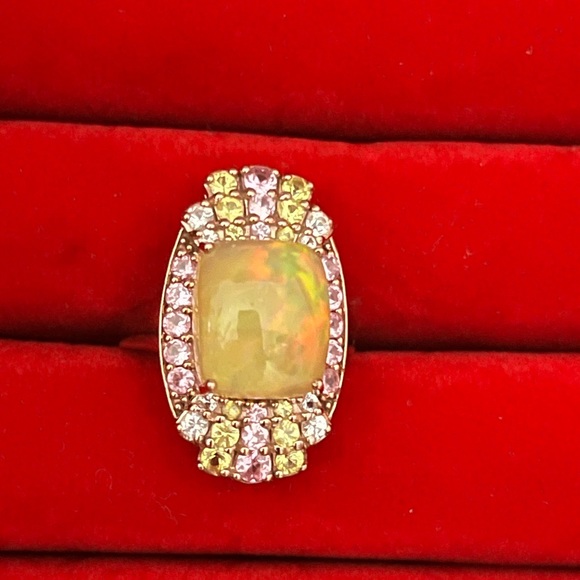 10K Rose Gold Ethiopian Pink Opal with Multi Sapphire Ring Sz 6 - Picture 5 of 8